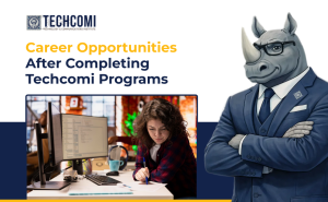 Students completing Techcomi programs entering high-demand tech careers